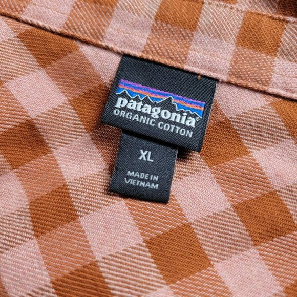 Patagonia Men's Checked Pattern Long Sleeve Casual Button Up Shirt Orange XL - Picture 3 of 7